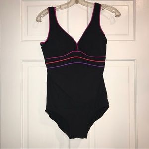 Vintage Black Bathing Suit with Colorful Stripes